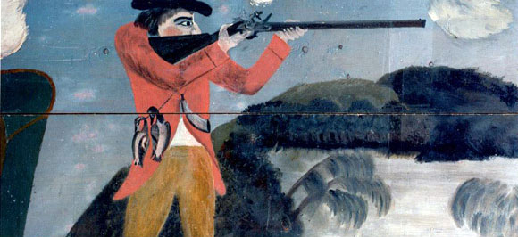 Painting of soldier goose hunting